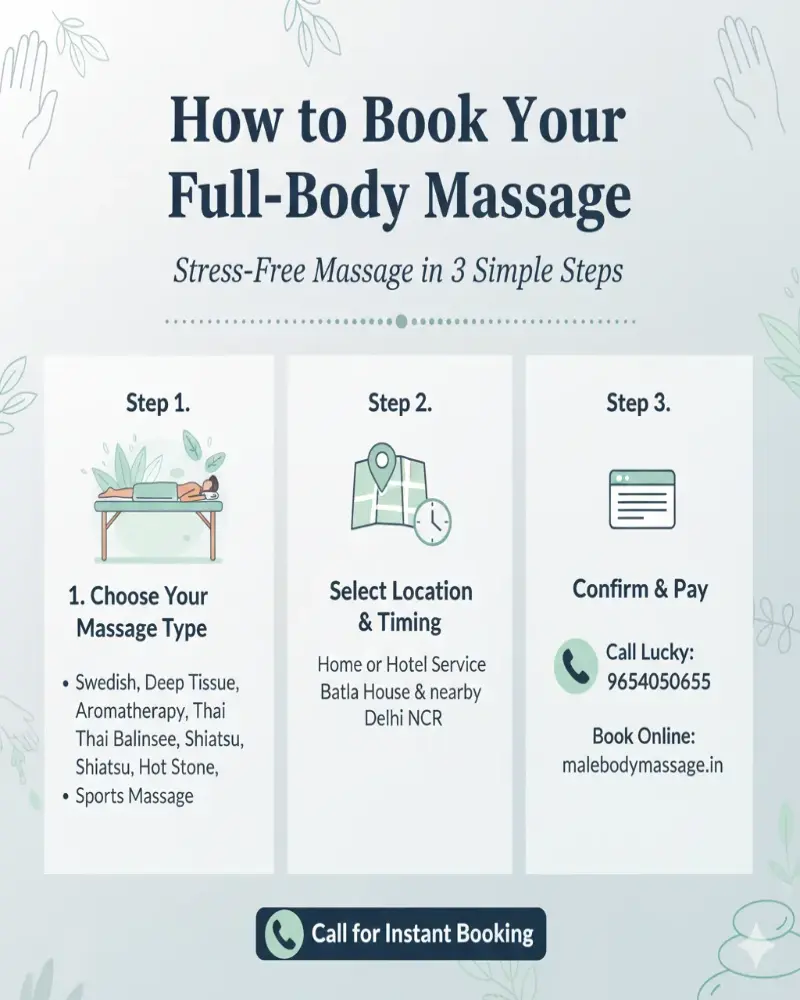 Step-by-step process to book a professional male-to-male full-body massage service at home or hotel in Delhi NCR